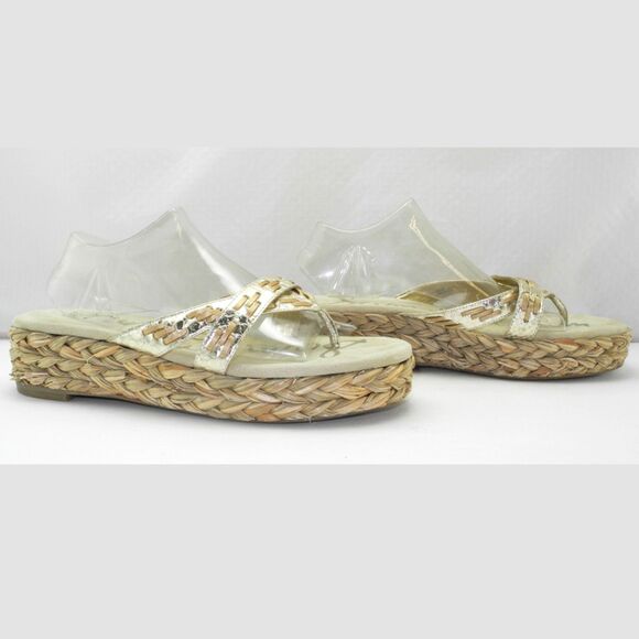 Sam Edelman Thong Platform Sandal Silver/Gold Leather Woven Jute-Women's Size 10 - Picture 2 of 7